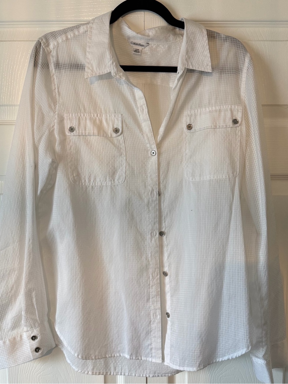 Calvin Klein White Textured Long-Sleeve Button-Down Shirt